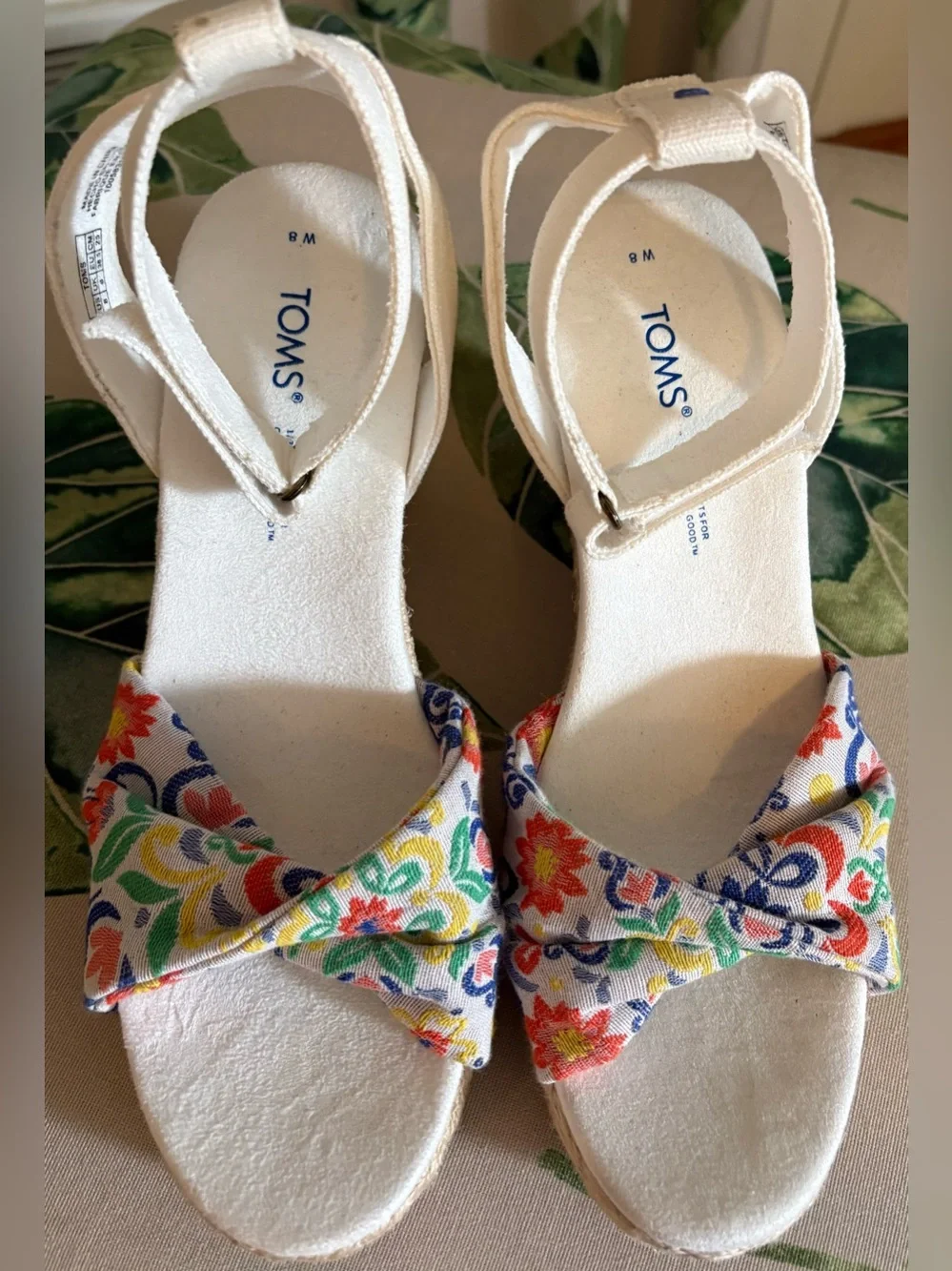 TOMS Marisela Jute Wedge Sandal w Mediterranean Tile Jacquard Front Twist - 8M